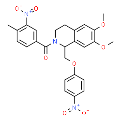 ChemSpider 2D Image | {6,7-Dimethoxy-1-[(4-nitrophenoxy)methyl]-3,4-dihydro-2(1H)-isoquinolinyl}(4-methyl-3-nitrophenyl)methanone | C26H25N3O8