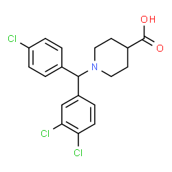 ChemSpider 2D Image | 1-[(4-Chlorophenyl)(3,4-dichlorophenyl)methyl]-4-piperidinecarboxylic acid | C19H18Cl3NO2