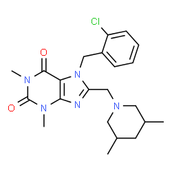 ChemSpider 2D Image | 7-(2-Chlorobenzyl)-8-[(3,5-dimethyl-1-piperidinyl)methyl]-1,3-dimethyl-3,7-dihydro-1H-purine-2,6-dione | C22H28ClN5O2
