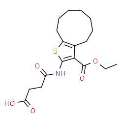 ChemSpider 2D Image | 4-{[3-(Ethoxycarbonyl)-5,6,7,8,9,10-hexahydro-4H-cyclonona[b]thiophen-2-yl]amino}-4-oxobutanoic acid | C18H25NO5S
