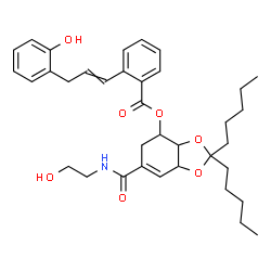 ChemSpider 2D Image | 6-[(2-Hydroxyethyl)carbamoyl]-2,2-dipentyl-3a,4,5,7a-tetrahydro-1,3-benzodioxol-4-yl 2-[3-(2-hydroxyphenyl)-1-propen-1-yl]benzoate | C36H47NO7