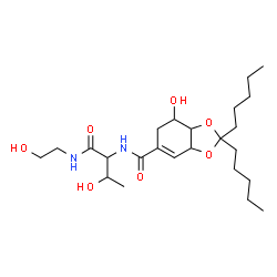 ChemSpider 2D Image | 7-Hydroxy-N-{3-hydroxy-1-[(2-hydroxyethyl)amino]-1-oxo-2-butanyl}-2,2-dipentyl-3a,6,7,7a-tetrahydro-1,3-benzodioxole-5-carboxamide | C24H42N2O7