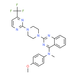 ChemSpider 2D Image | N-(4-Methoxyphenyl)-N-methyl-2-{4-[4-(trifluoromethyl)-2-pyrimidinyl]-1-piperazinyl}-4-quinazolinamine | C25H24F3N7O