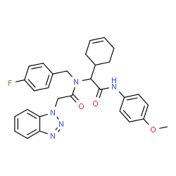 ChemSpider 2D Image | 2-(2-(1H-benzo[d][1,2,3]triazol-1-yl)-N-(4-fluorobenzyl)acetamido)-2-(cyclohex-3-enyl)-N-(4-methoxyphenyl)acetamide | C30H30FN5O3