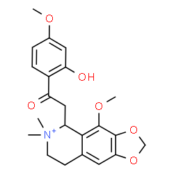 ChemSpider 2D Image | 5-[2-(2-Hydroxy-4-methoxyphenyl)-2-oxoethyl]-4-methoxy-6,6-dimethyl-5,6,7,8-tetrahydro[1,3]dioxolo[4,5-g]isoquinolin-6-ium | C22H26NO6