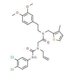 ChemSpider 2D Image | N~2~-Allyl-N~2~-[(3,4-dichlorophenyl)carbamoyl]-N-[2-(3,4-dimethoxyphenyl)ethyl]-N-[(3-methyl-2-thienyl)methyl]glycinamide | C28H31Cl2N3O4S