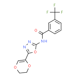 ChemSpider 2D Image | N-[5-(5,6-Dihydro-1,4-dioxin-2-yl)-1,3,4-oxadiazol-2-yl]-3-(trifluoromethyl)benzamide | C14H10F3N3O4
