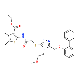 ChemSpider 2D Image | Ethyl 2-{[({5-[(2-biphenylyloxy)methyl]-4-(2-methoxyethyl)-4H-1,2,4-triazol-3-yl}sulfanyl)acetyl]amino}-4,5-dimethyl-3-thiophenecarboxylate | C29H32N4O5S2