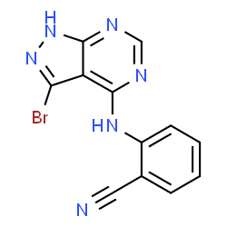 ChemSpider 2D Image | 2-[(3-Bromo-1H-pyrazolo[3,4-d]pyrimidin-4-yl)amino]benzonitrile | C12H7BrN6