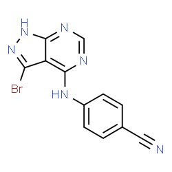 ChemSpider 2D Image | 4-[(3-Bromo-1H-pyrazolo[3,4-d]pyrimidin-4-yl)amino]benzonitrile | C12H7BrN6