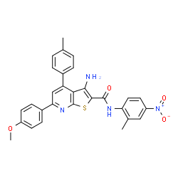 ChemSpider 2D Image | 3-Amino-6-(4-methoxyphenyl)-N-(2-methyl-4-nitrophenyl)-4-(4-methylphenyl)thieno[2,3-b]pyridine-2-carboxamide | C29H24N4O4S