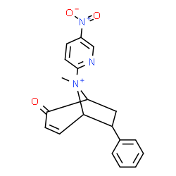 ChemSpider 2D Image | 8-Methyl-8-(5-nitro-2-pyridinyl)-4-oxo-7-phenyl-8-azoniabicyclo[3.2.1]oct-2-ene | C19H18N3O3