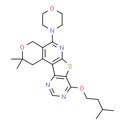 ChemSpider 2D Image | 2,2-Dimethyl-8-(3-methylbutoxy)-5-(4-morpholinyl)-1,4-dihydro-2H-pyrano[4'',3'':4',5']pyrido[3',2':4,5]thieno[3,2-d]pyrimidine | C23H30N4O3S