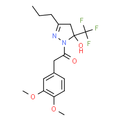 ChemSpider 2D Image | 2-(3,4-Dimethoxyphenyl)-1-[5-hydroxy-3-propyl-5-(trifluoromethyl)-4,5-dihydro-1H-pyrazol-1-yl]ethanone | C17H21F3N2O4