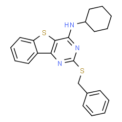 ChemSpider 2D Image | 2-(Benzylsulfanyl)-N-cyclohexyl[1]benzothieno[3,2-d]pyrimidin-4-amine | C23H23N3S2