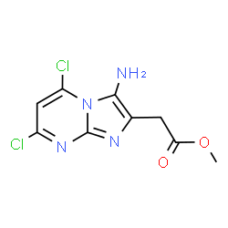 ChemSpider 2D Image | Methyl (3-amino-5,7-dichloroimidazo[1,2-a]pyrimidin-2-yl)acetate | C9H8Cl2N4O2