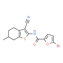 ChemSpider 2D Image | 5-Bromo-N-(3-cyano-6-methyl-4,5,6,7-tetrahydro-1-benzothiophen-2-yl)-2-furamide | C15H13BrN2O2S