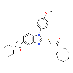 ChemSpider 2D Image | 2-{[2-(1-Azepanyl)-2-oxoethyl]sulfanyl}-N,N-diethyl-1-(4-methoxyphenyl)-1H-benzimidazole-5-sulfonamide | C26H34N4O4S2