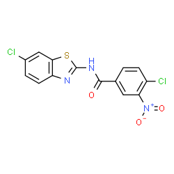 ChemSpider 2D Image | 4-Chloro-N-(6-chloro-1,3-benzothiazol-2-yl)-3-nitrobenzamide | C14H7Cl2N3O3S