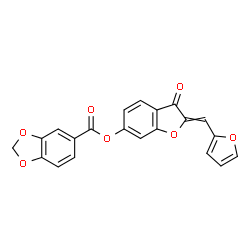 ChemSpider 2D Image | 2-(2-Furylmethylene)-3-oxo-2,3-dihydro-1-benzofuran-6-yl 1,3-benzodioxole-5-carboxylate | C21H12O7