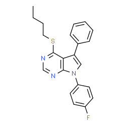 ChemSpider 2D Image | 4-(Butylsulfanyl)-7-(4-fluorophenyl)-5-phenyl-7H-pyrrolo[2,3-d]pyrimidine | C22H20FN3S