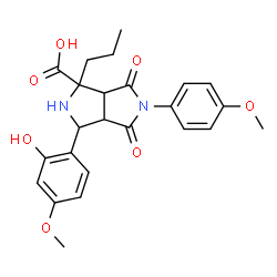 ChemSpider 2D Image | 3-(2-Hydroxy-4-methoxyphenyl)-5-(4-methoxyphenyl)-4,6-dioxo-1-propyloctahydropyrrolo[3,4-c]pyrrole-1-carboxylic acid | C24H26N2O7