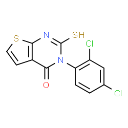 ChemSpider 2D Image | 3-(2,4-Dichlorophenyl)-2-sulfanylthieno[2,3-d]pyrimidin-4(3H)-one | C12H6Cl2N2OS2