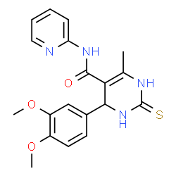 ChemSpider 2D Image | 4-(3,4-Dimethoxyphenyl)-6-methyl-N-(2-pyridinyl)-2-thioxo-1,2,3,4-tetrahydro-5-pyrimidinecarboxamide | C19H20N4O3S