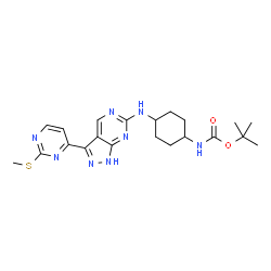 ChemSpider 2D Image | 2-Methyl-2-propanyl [4-({3-[2-(methylsulfanyl)-4-pyrimidinyl]-1H-pyrazolo[3,4-d]pyrimidin-6-yl}amino)cyclohexyl]carbamate | C21H28N8O2S