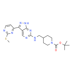 ChemSpider 2D Image | 2-Methyl-2-propanyl 4-[({3-[2-(methylsulfanyl)-4-pyrimidinyl]-1H-pyrazolo[3,4-d]pyrimidin-6-yl}amino)methyl]-1-piperidinecarboxylate | C21H28N8O2S