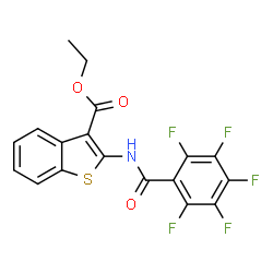 ChemSpider 2D Image | Ethyl 2-[(pentafluorobenzoyl)amino]-1-benzothiophene-3-carboxylate | C18H10F5NO3S