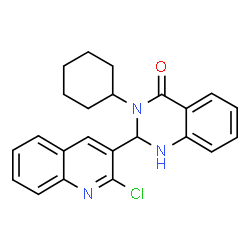 ChemSpider 2D Image | 2-(2-Chloro-3-quinolinyl)-3-cyclohexyl-2,3-dihydro-4(1H)-quinazolinone | C23H22ClN3O
