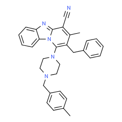 ChemSpider 2D Image | 2-Benzyl-3-methyl-1-[4-(4-methylbenzyl)-1-piperazinyl]pyrido[1,2-a]benzimidazole-4-carbonitrile | C32H31N5