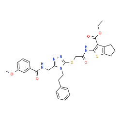 ChemSpider 2D Image | Ethyl 2-[({[5-{[(3-methoxybenzoyl)amino]methyl}-4-(2-phenylethyl)-4H-1,2,4-triazol-3-yl]sulfanyl}acetyl)amino]-5,6-dihydro-4H-cyclopenta[b]thiophene-3-carboxylate | C31H33N5O5S2