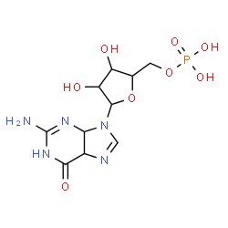 ChemSpider 2D Image | 2-Amino-9-(5-O-phosphonopentofuranosyl)-1,4,5,9-tetrahydro-6H-purin-6-one | C10H16N5O8P