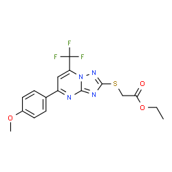 ChemSpider 2D Image | Ethyl {[5-(4-methoxyphenyl)-7-(trifluoromethyl)[1,2,4]triazolo[1,5-a]pyrimidin-2-yl]sulfanyl}acetate | C17H15F3N4O3S