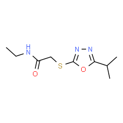 ChemSpider 2D Image | N-Ethyl-2-[(5-isopropyl-1,3,4-oxadiazol-2-yl)sulfanyl]acetamide | C9H15N3O2S