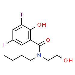 ChemSpider 2D Image | N-Butyl-2-hydroxy-N-(2-hydroxyethyl)-3,5-diiodobenzamide | C13H17I2NO3