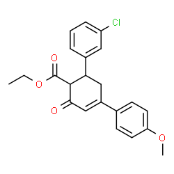 ChemSpider 2D Image | Ethyl 6-(3-chlorophenyl)-4-(4-methoxyphenyl)-2-oxo-3-cyclohexene-1-carboxylate | C22H21ClO4