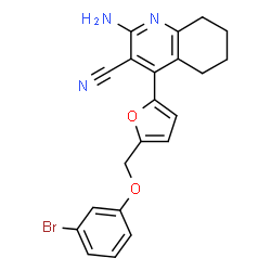 ChemSpider 2D Image | 2-Amino-4-{5-[(3-bromophenoxy)methyl]-2-furyl}-5,6,7,8-tetrahydro-3-quinolinecarbonitrile | C21H18BrN3O2