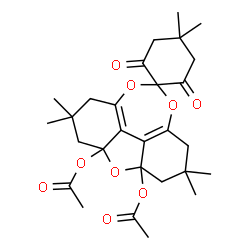 ChemSpider 2D Image | 2,2,4',4',8,8-Hexamethyl-2',6'-dioxo-1,2,3,7,8,9-hexahydrospiro[1-benzofuro[4,3,2-def][1,3]benzodioxepine-5,1'-cyclohexane]-9a,10a-diyl diacetate | C28H36O9