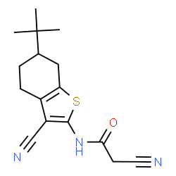 ChemSpider 2D Image | N-(6-tert-butyl-3-cyano-4,5,6,7-tetrahydro-1-benzothiophen-2-yl)-2-cyanoacetamide | C16H19N3OS