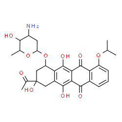 ChemSpider 2D Image | 3-Acetyl-3,5,12-trihydroxy-10-isopropoxy-6,11-dioxo-1,2,3,4,6,11-hexahydro-1-tetracenyl 3-amino-2,3,6-trideoxyhexopyranoside | C29H33NO10