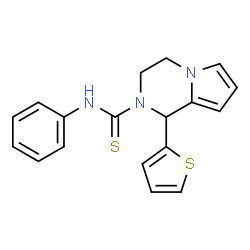 ChemSpider 2D Image | N-Phenyl-1-(2-thienyl)-3,4-dihydropyrrolo[1,2-a]pyrazine-2(1H)-carbothioamide | C18H17N3S2