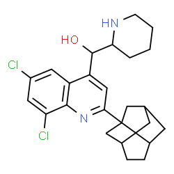 ChemSpider 2D Image | [6,8-Dichloro-2-(tricyclo[4.3.1.0~3,8~]dec-8-yl)-4-quinolinyl](2-piperidinyl)methanol | C25H30Cl2N2O