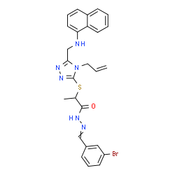 ChemSpider 2D Image | 2-({4-Allyl-5-[(1-naphthylamino)methyl]-4H-1,2,4-triazol-3-yl}sulfanyl)-N'-(3-bromobenzylidene)propanehydrazide | C26H25BrN6OS