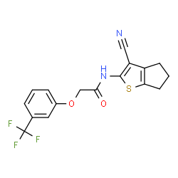ChemSpider 2D Image | N-(3-Cyano-5,6-dihydro-4H-cyclopenta[b]thiophen-2-yl)-2-[3-(trifluoromethyl)phenoxy]acetamide | C17H13F3N2O2S