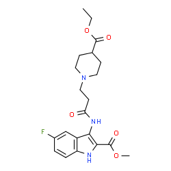 ChemSpider 2D Image | Methyl 3-({3-[4-(ethoxycarbonyl)-1-piperidinyl]propanoyl}amino)-5-fluoro-1H-indole-2-carboxylate | C21H26FN3O5