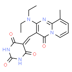 ChemSpider 2D Image | 5-[[2-(diethylamino)-9-methyl-4-oxo-3-pyrido[1,2-a]pyrimidinyl]methylidene]-1,3-diazinane-2,4,6-trione | C18H19N5O4