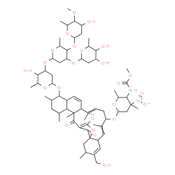 ChemSpider 2D Image | 17-{[2,6-Dideoxyhexopyranosyl-(1->3)-[2,6-dideoxy-4-O-methylhexopyranosyl-(1->4)]-2,6-dideoxyhexopyranosyl-(1->3)-2,6-dideoxyhexopyranosyl]oxy}-25-hydroxy-4-(hydroxymethyl)-3,8,12,18,20,22-hexamethyl-
23,27-dioxo-26-oxapentacyclo[22.2.1.0~1,6~.0~13,22~.0~16,21~]heptacosa-4,7,11,14,24-pentaen-9-yl 2,3,4,6-tetradeoxy-4-[(methoxycarbonyl)amino]-3-methyl-3-nitrohexopyranoside | C67H100N2O24